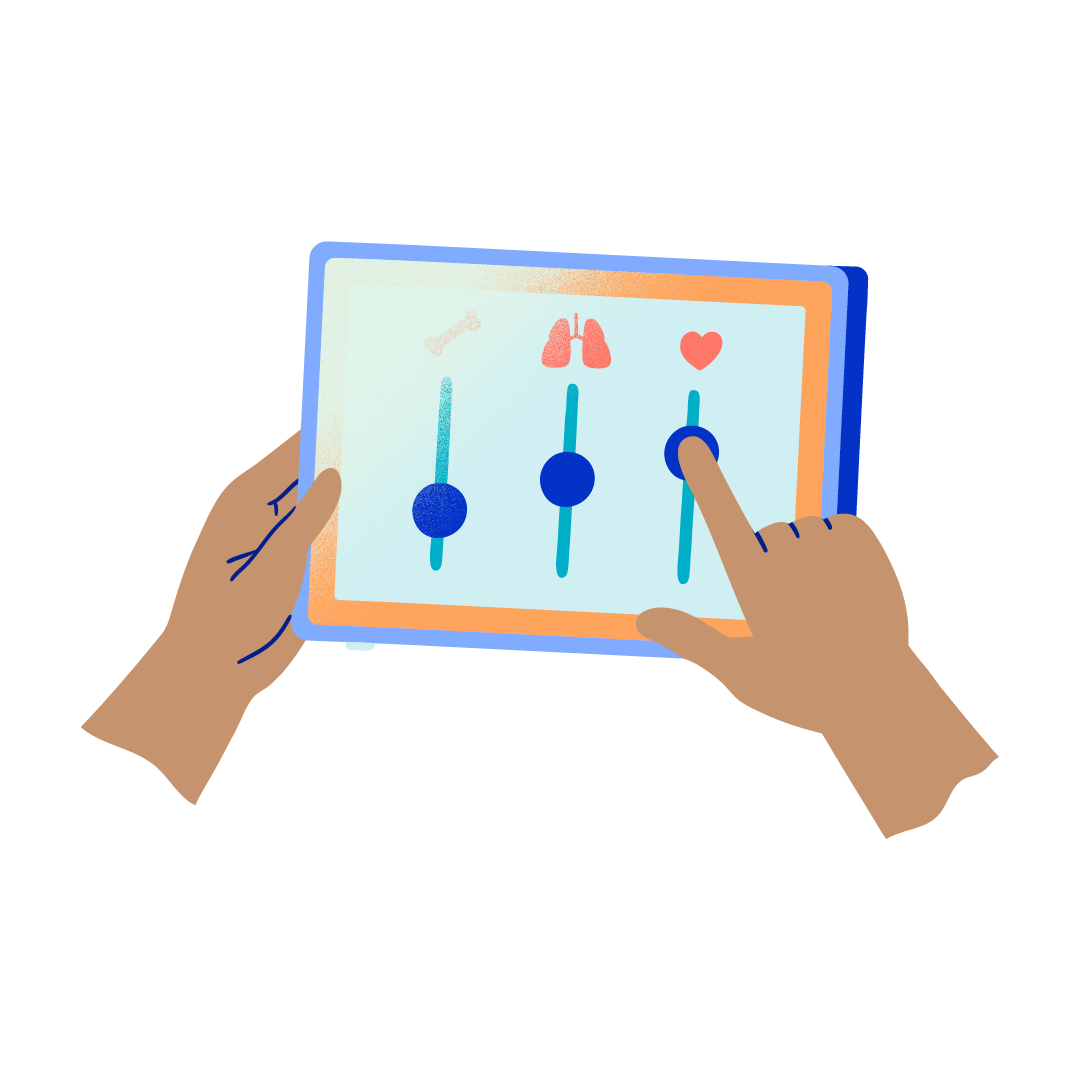 Manos seleccionando íconos en tableta