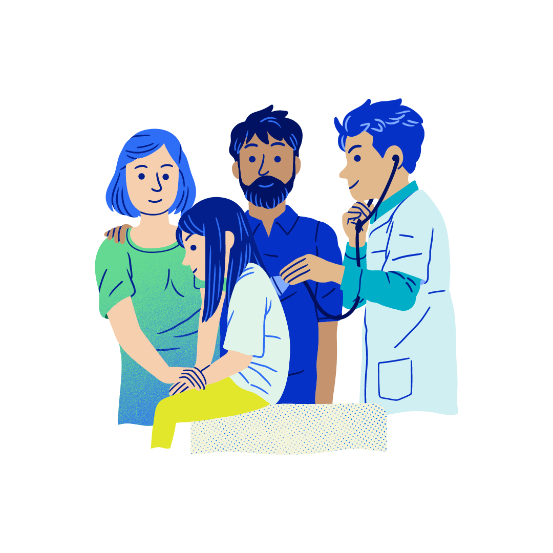 Niña siendo atendida por un especialista de la salud con el plan Salud para dos SURA.