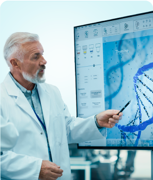 Imagen de una cadena de ADN formada por números, que simboliza el trabajo eficiente y responsable de SURA con la ciencia de datos. 